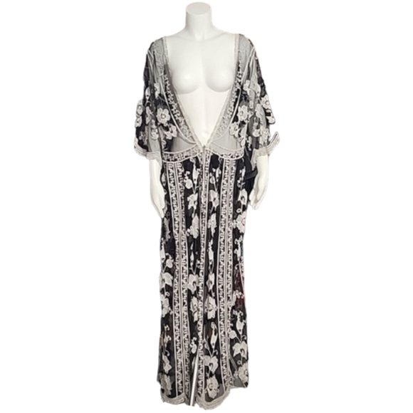 ASHA Gypsy Boho Embroidered Duster L M S Robe Maxi Dress Swim Cover Up Kimono - Picture 6 of 14